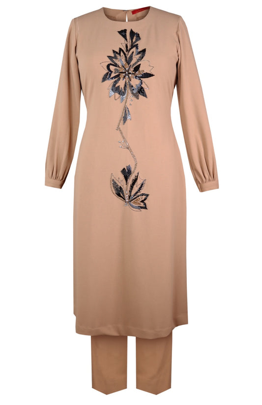 Daisy Kurta Set With Balloon Sleeves - BEIGE