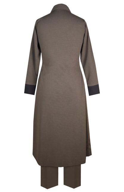 Daisy Kurta Set With Shawl Collar - OLIVE