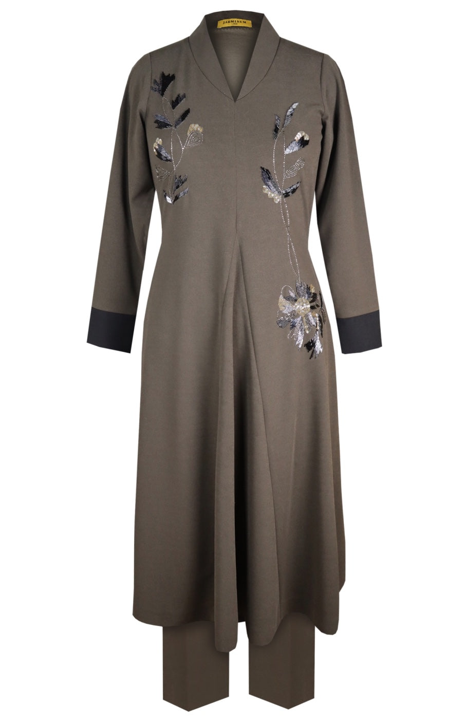 Daisy Kurta Set With Shawl Collar - OLIVE