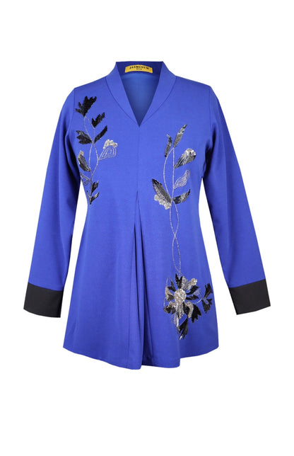 Daisy Top With Shawl Collar - ELECTRIC BLUE
