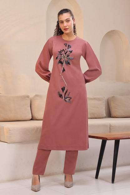 Daisy Kurta Set With Balloon Sleeves - DUSTY ROSE
