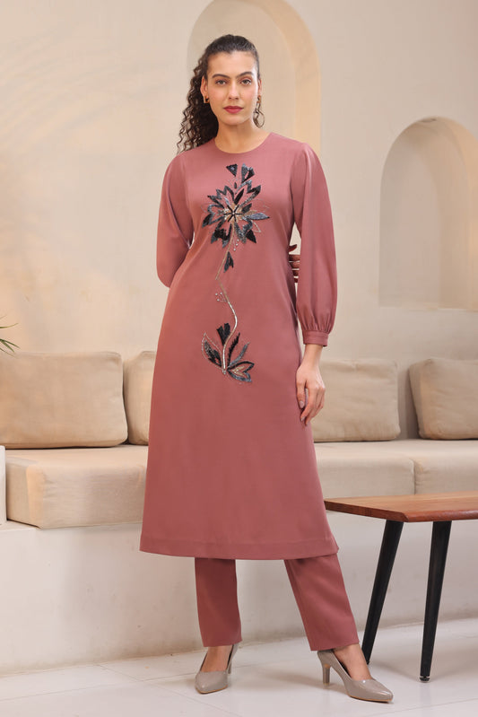 Daisy Kurta Set With Balloon Sleeves - DUSTY ROSE