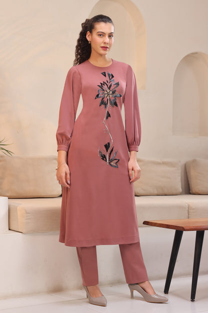 Daisy Kurta Set With Balloon Sleeves - DUSTY ROSE