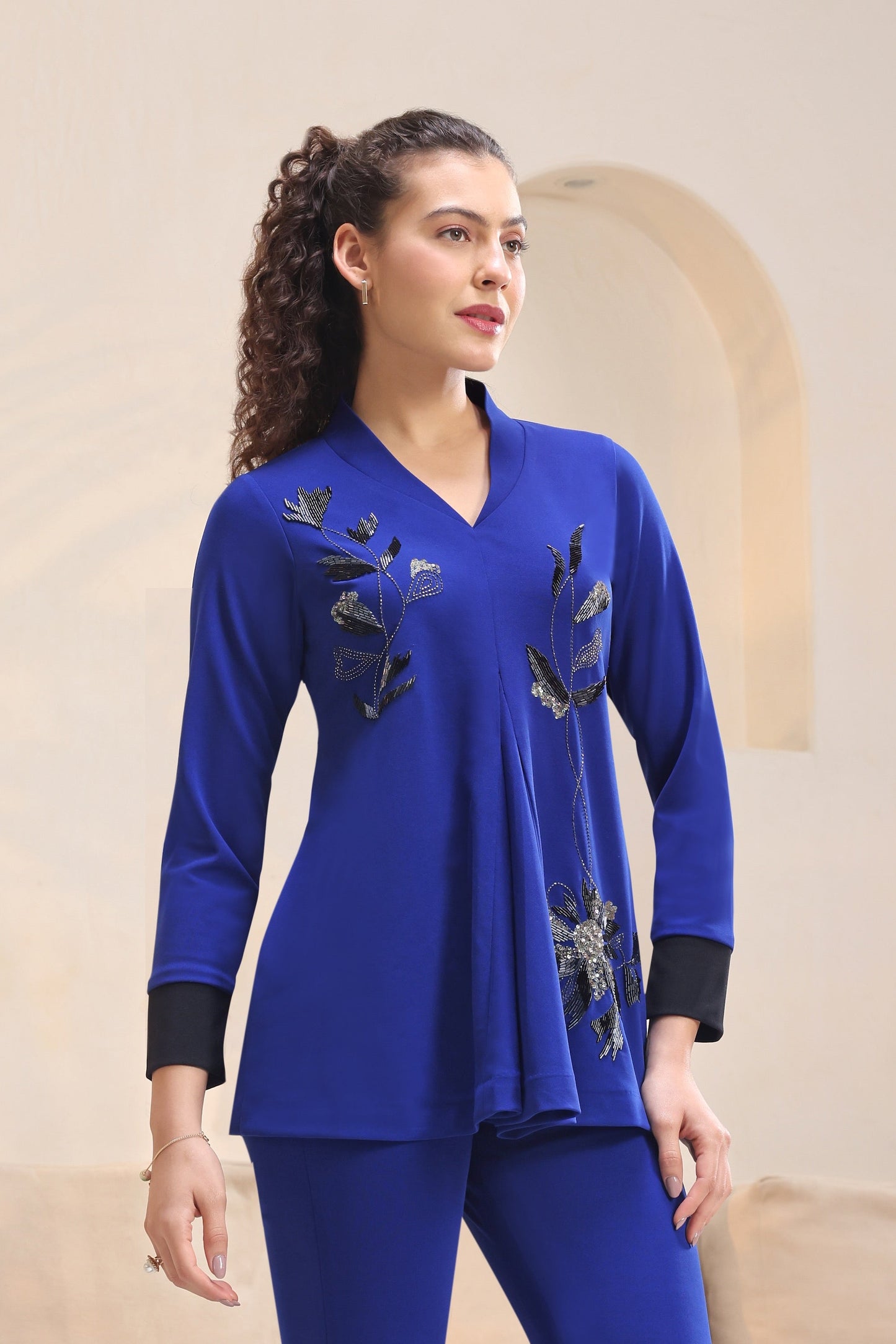 Daisy Top With Shawl Collar - ELECTRIC BLUE