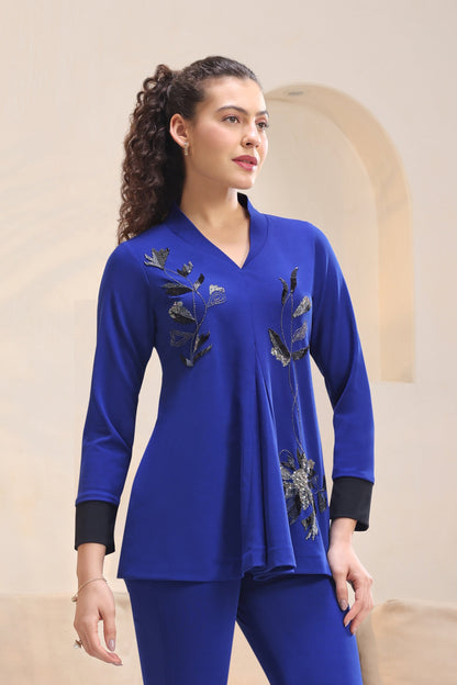 Daisy Top With Shawl Collar - ELECTRIC BLUE