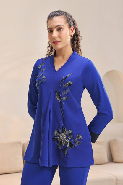 Daisy Top With Shawl Collar - ELECTRIC BLUE