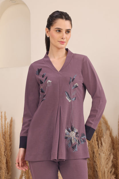 Daisy Top With Shawl Collar - ELECTRIC BLUE