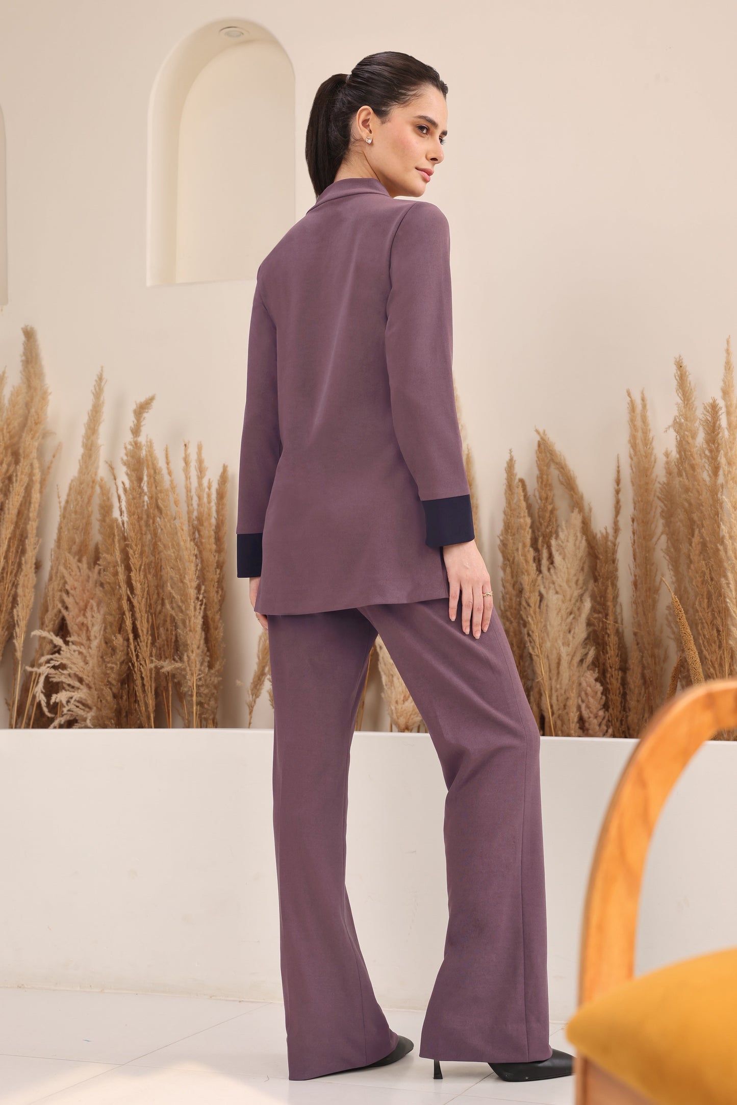 Daisy Co-ord Set With Shawl Collar - FIG