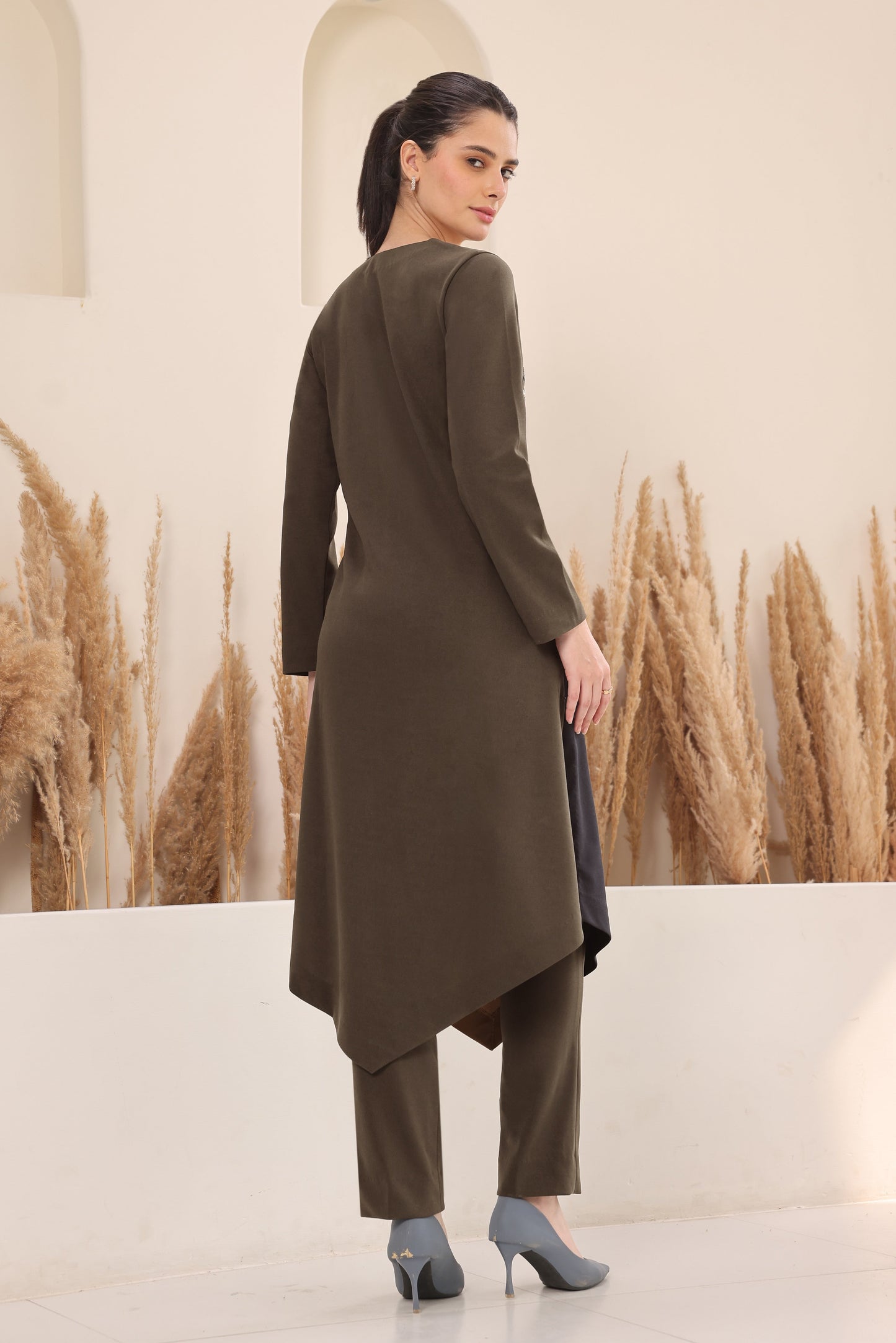 Daisy Colour Block Kurta Set - OLIVE