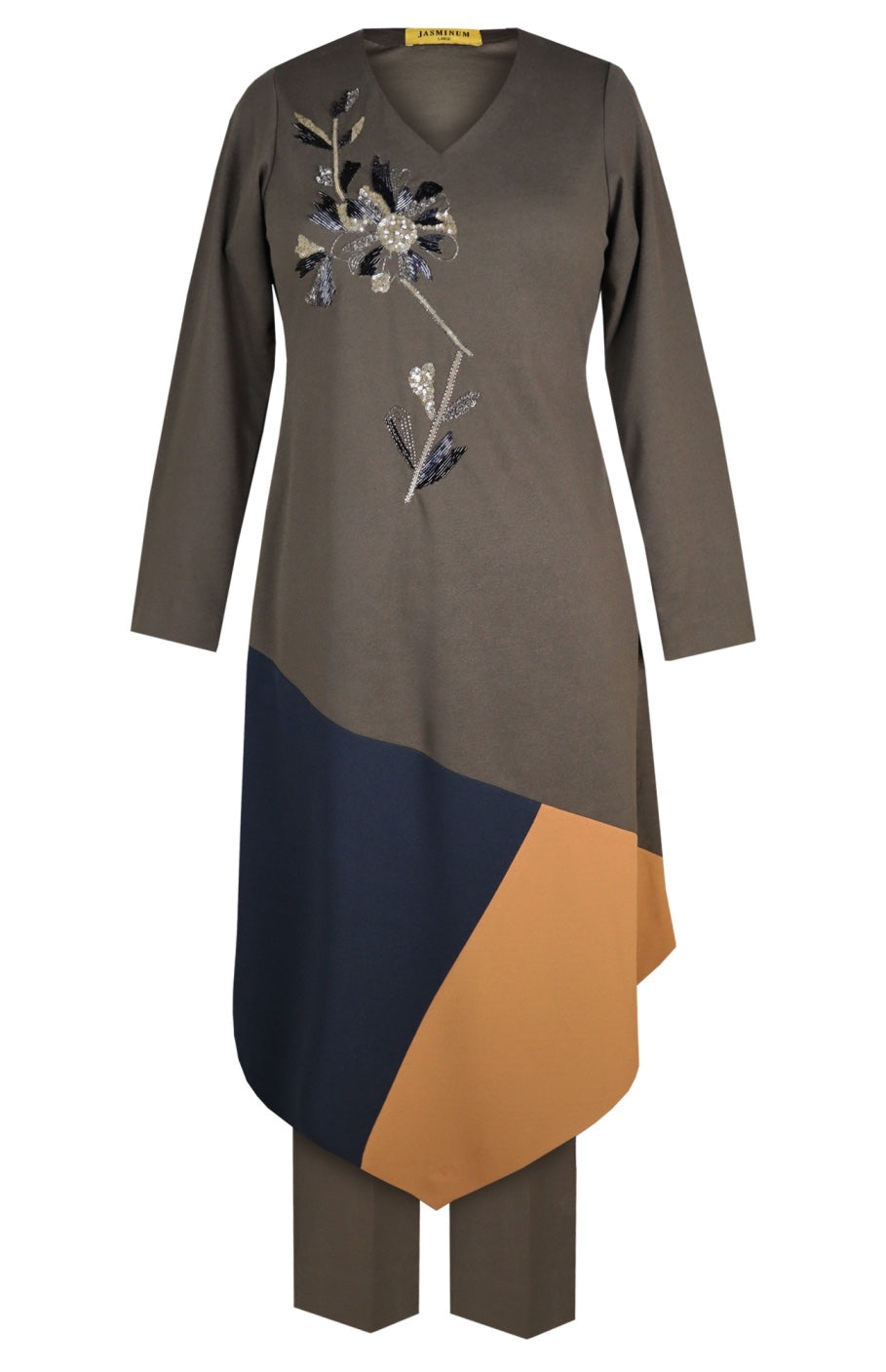 Daisy Colour Block Kurta Set - OLIVE