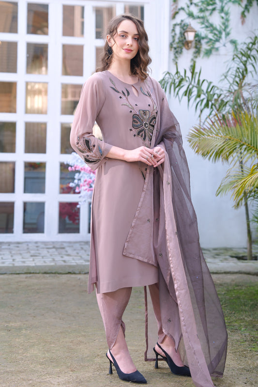 Daisy Georgette Suit With Tulip Pants - Greige