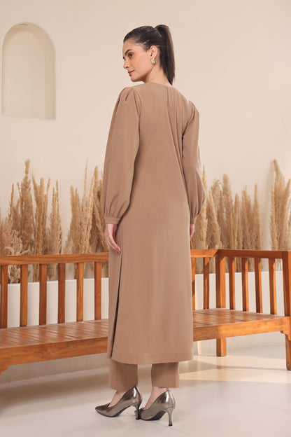 Daisy Kurta Set With Balloon Sleeves - BEIGE