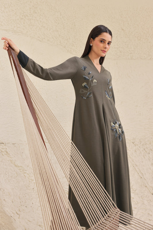 Daisy Kurta Set With Shawl Collar - OLIVE