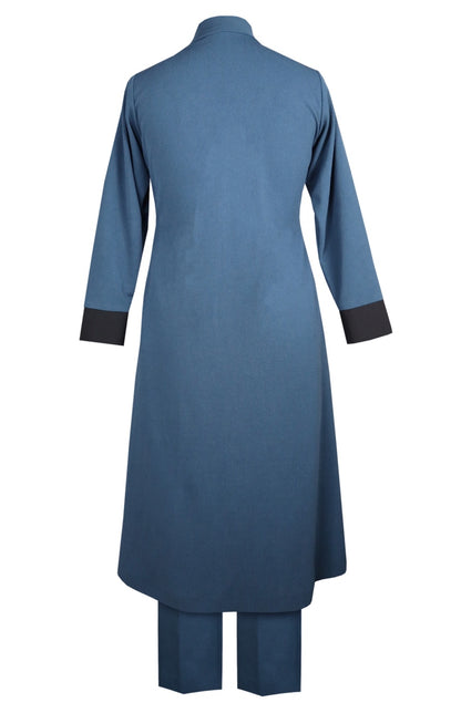 Daisy Kurta Set With Shawl Collar - INDIGO