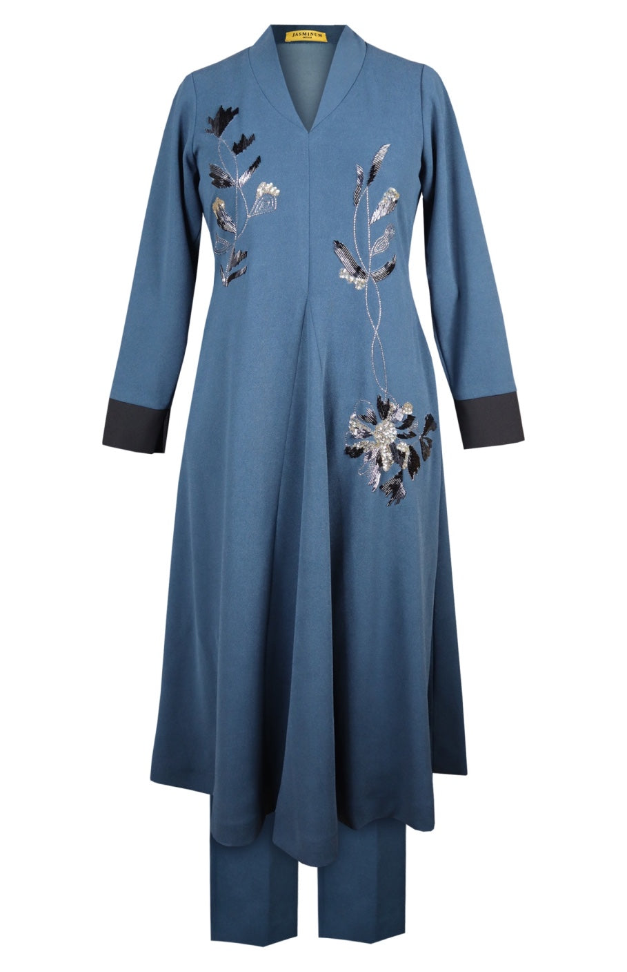 Daisy Kurta Set With Shawl Collar - INDIGO