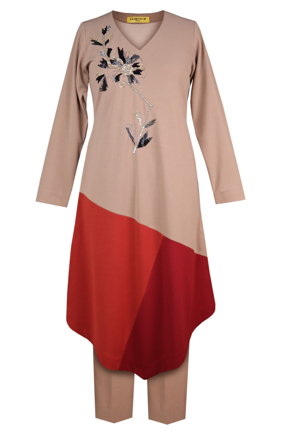 Daisy Colour Block Kurta Set - BEIGE