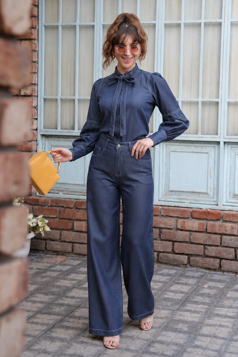 Denim Bishop Sleeves Co-ord Set