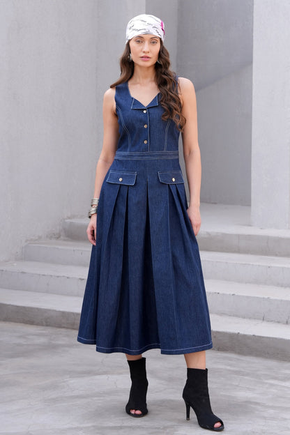 Denim Flared Midi Dress