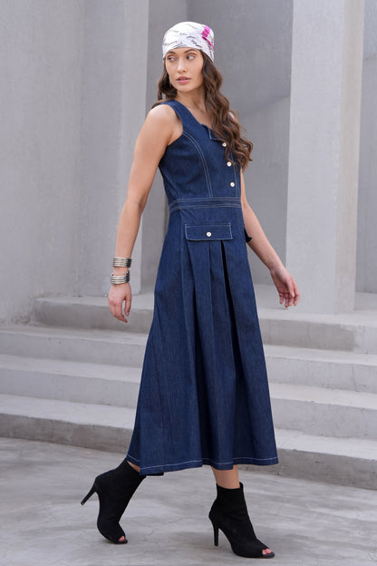 Denim Flared Midi Dress