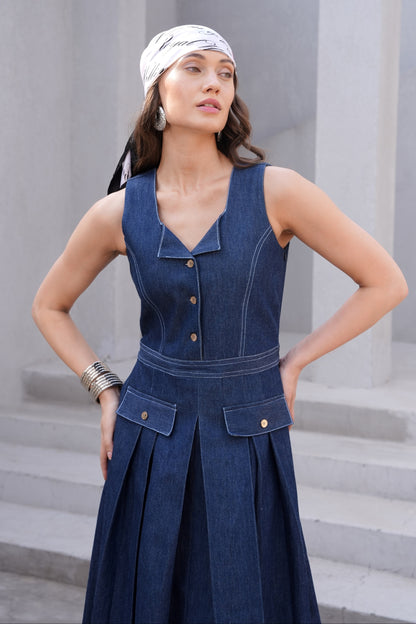 Denim Flared Midi Dress