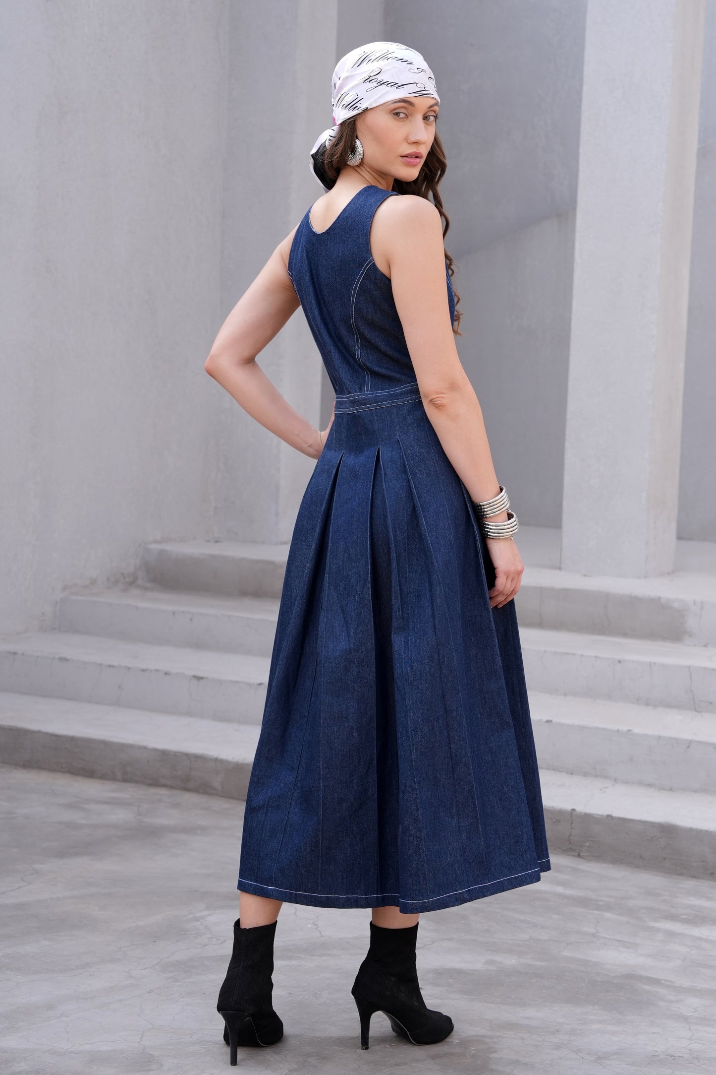 Denim Flared Midi Dress