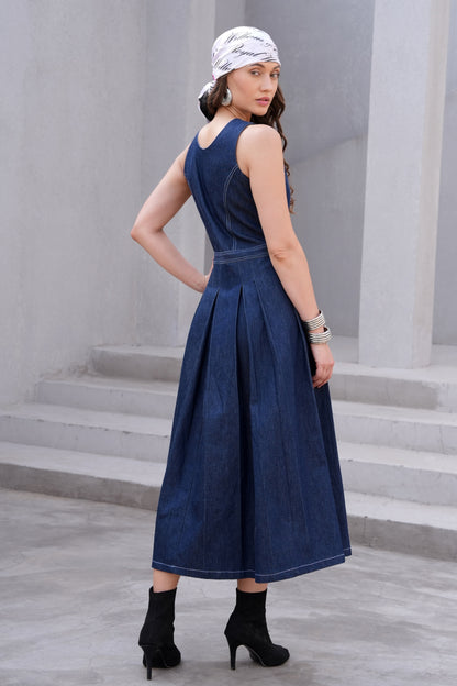 Denim Flared Midi Dress