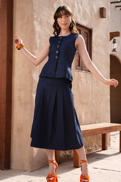 Denim Split Button Top