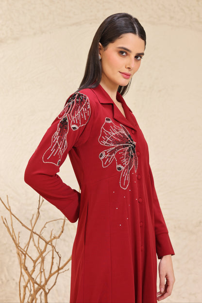 Glasswing Double Breast Kurta Set - RED