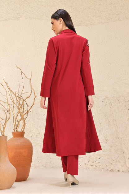 Glasswing Double Breast Kurta Set - RED