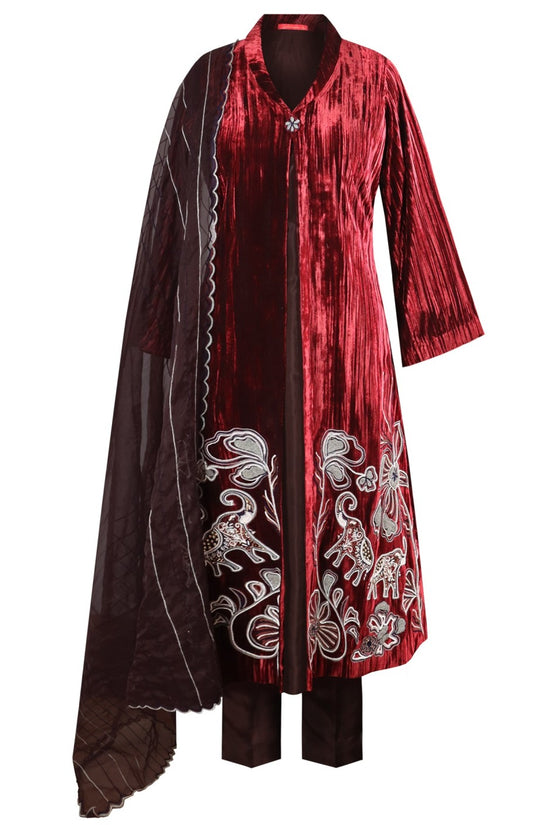 Dual Tone Jacket Style Velvet Suit