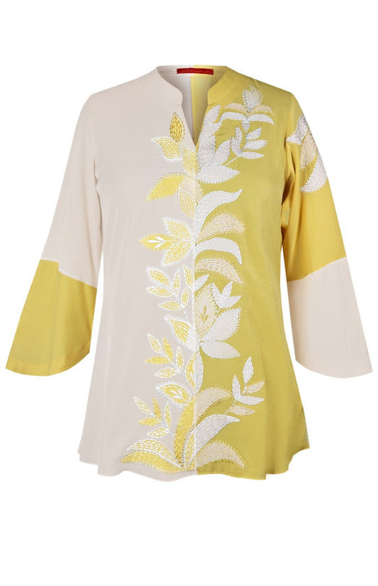 Dual Tone Kantha Top - BUTTER YELLOW