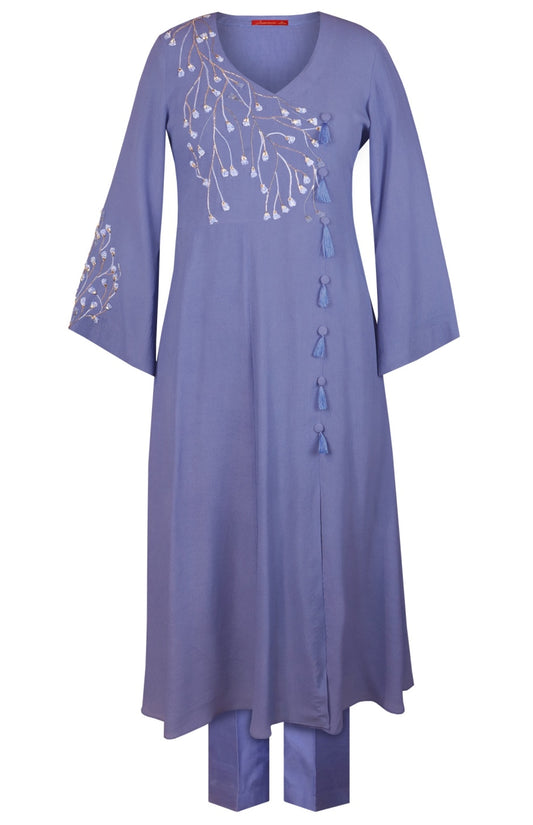 Dusty Blue Angrakha Kurta Set