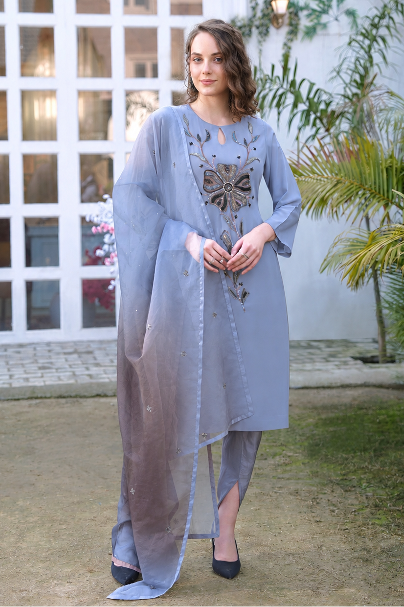 Daisy Georgette Suit With Tulip Pants - Greige