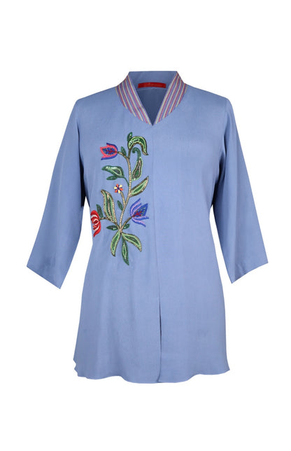 Multicoloured Embroidery Crepe Top