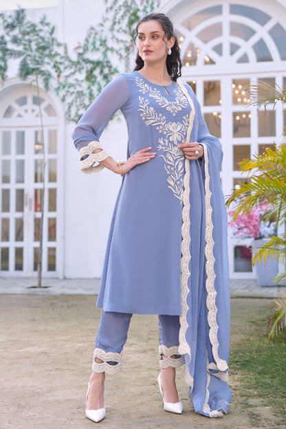 Seed Pearl Georgette A-line Suit