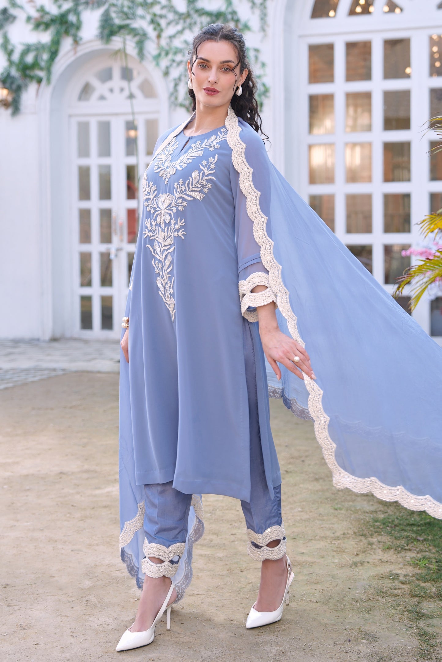 Seed Pearl Georgette A-line Suit