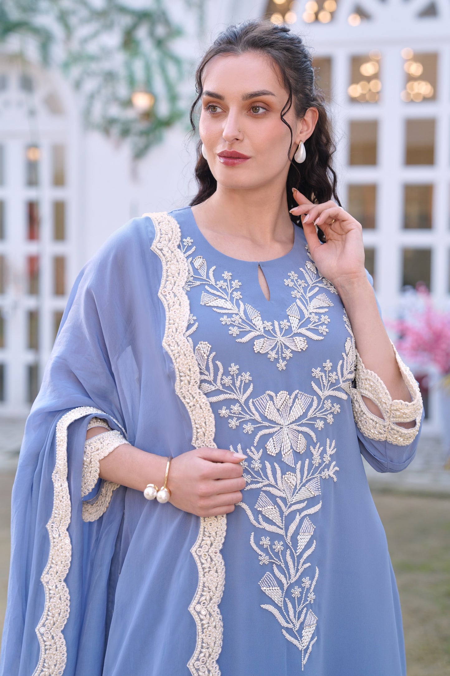 Seed Pearl Georgette A-line Suit