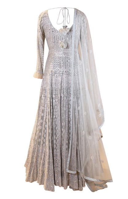 Abla Embroidery Georgette Gown - ENGLISH GREY