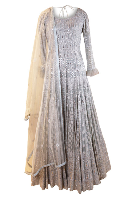 Abla Embroidery Georgette Gown - ENGLISH GREY