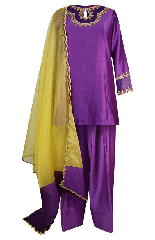 Kora Silk Farshi Salwar Suit - PURPLE
