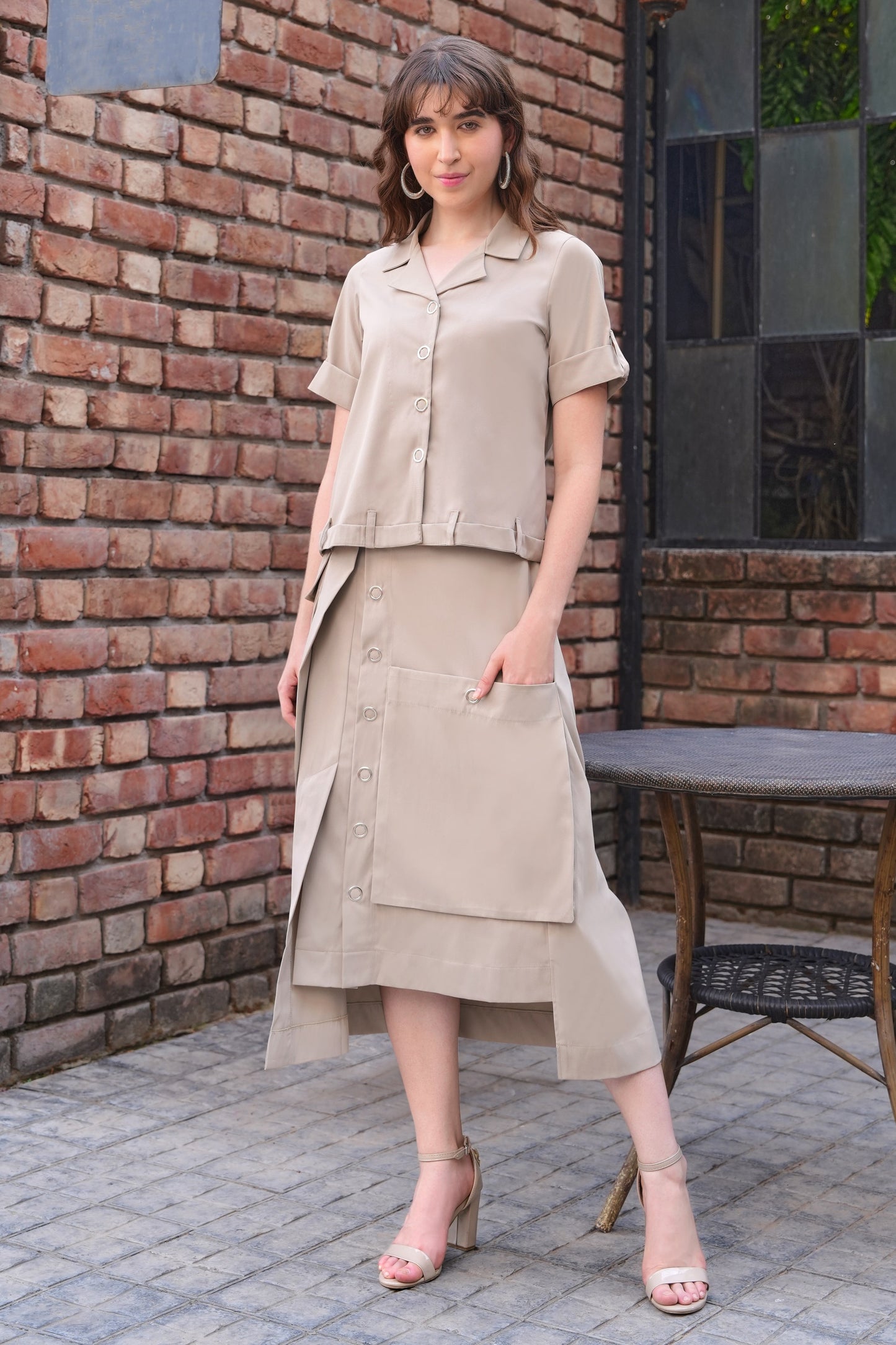 Cropped Shirt With Cargo Skirt - FAWN