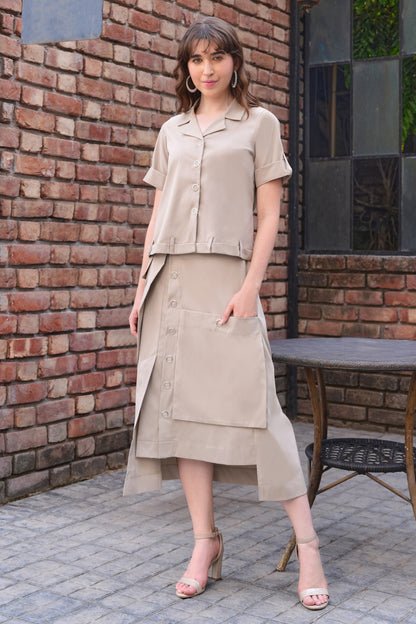 Cropped Shirt With Cargo Skirt - FAWN