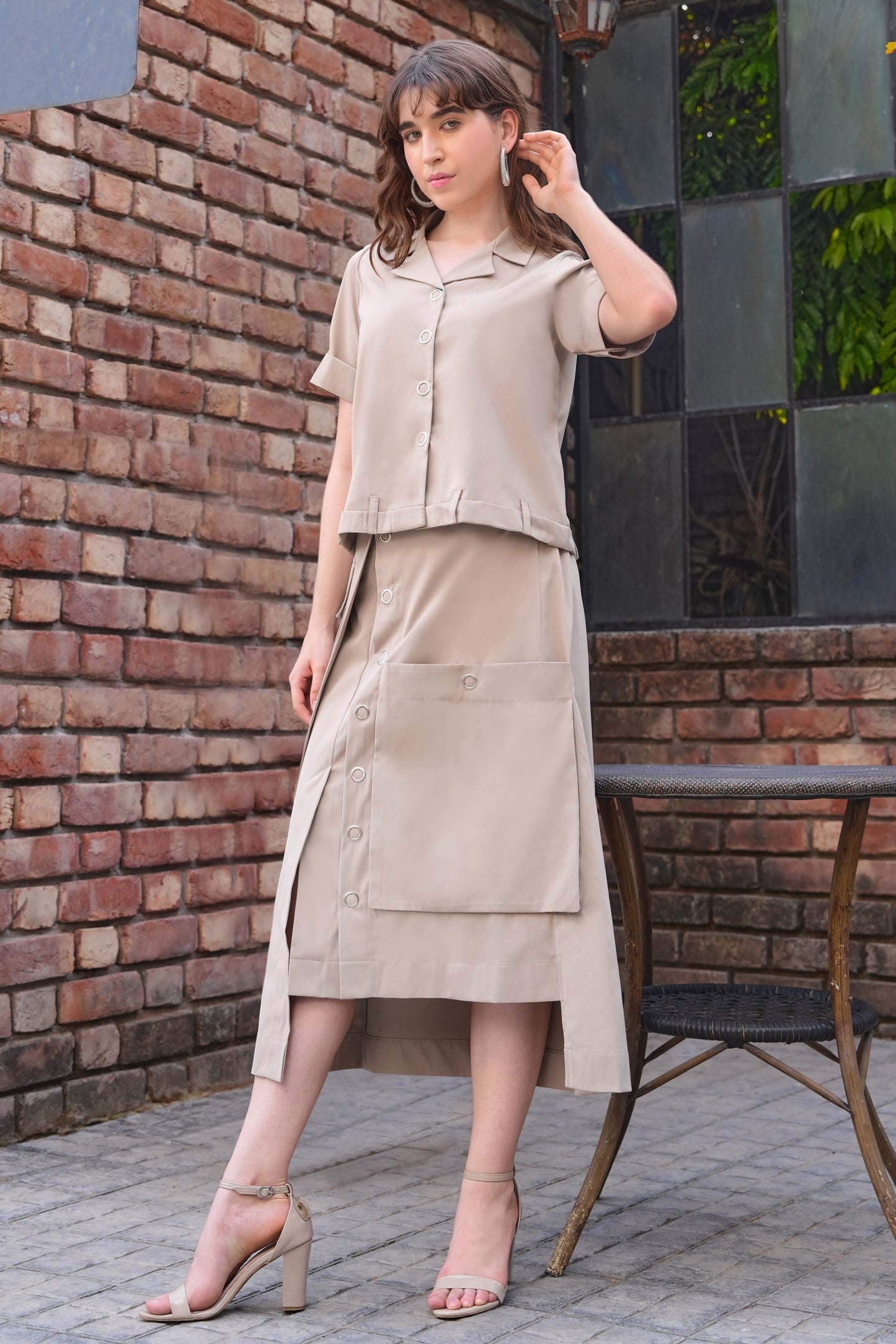 Cropped Shirt With Cargo Skirt - FAWN