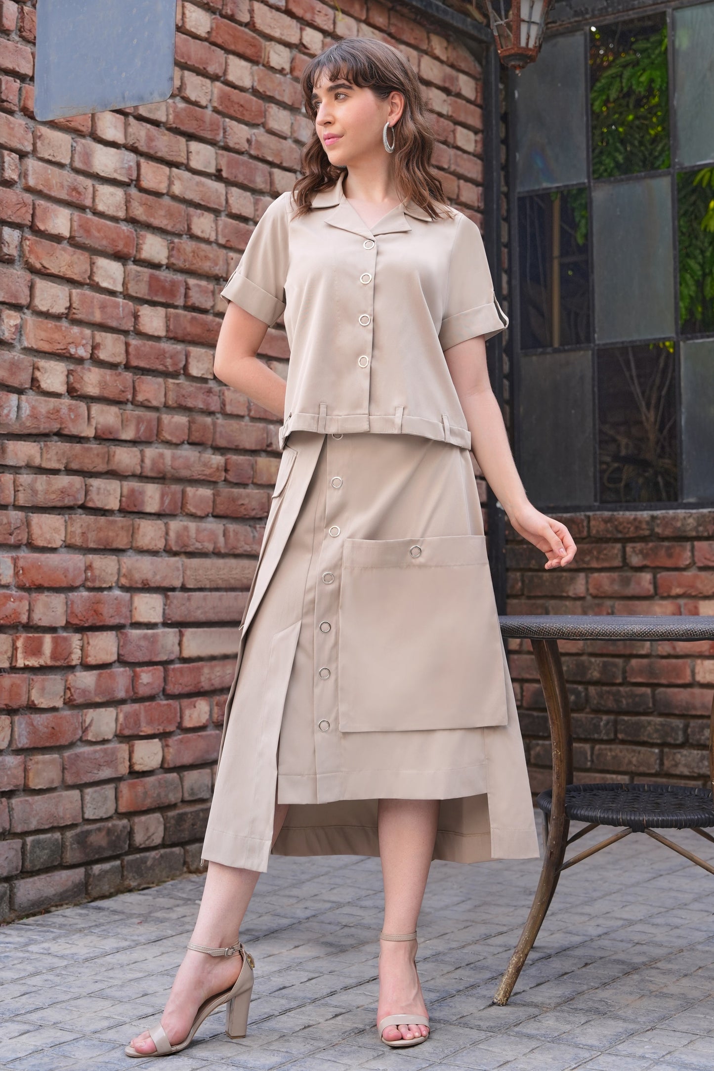 Cropped Shirt With Cargo Skirt - FAWN