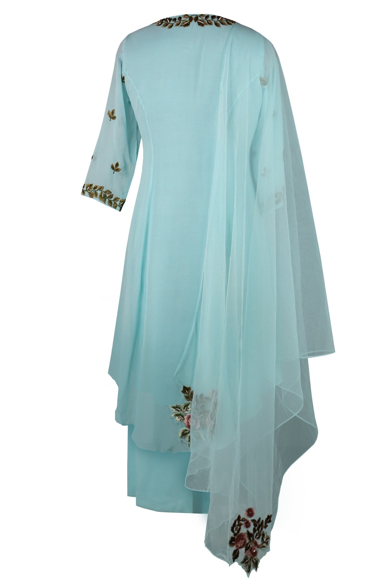 Georgette A-line Kurta Set With Floral Bunches