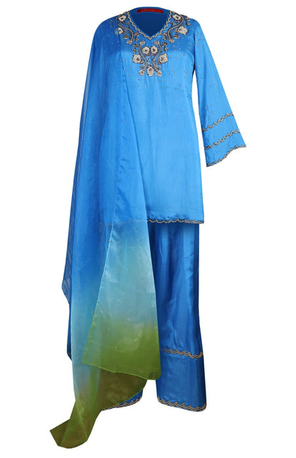 Silk Farshi Suit With Ombre Dupatta - FEROZI