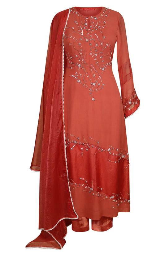 Georgette Suit With Organza Block - GAJARI