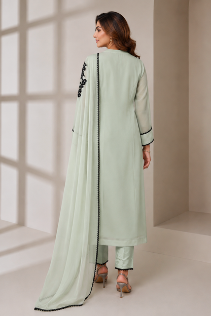 Georgette Black Motif Embroidery Suit - SAGE GREEN