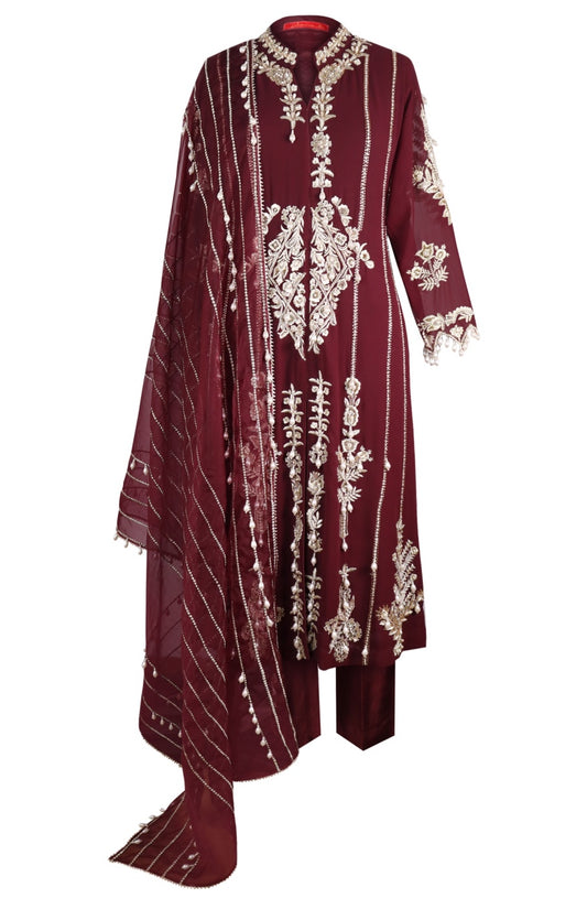 Georgette Suit With Tilla Embroidery - WINE