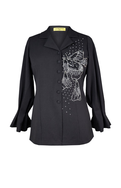 Glasswing Split Button Blazer - BLACK